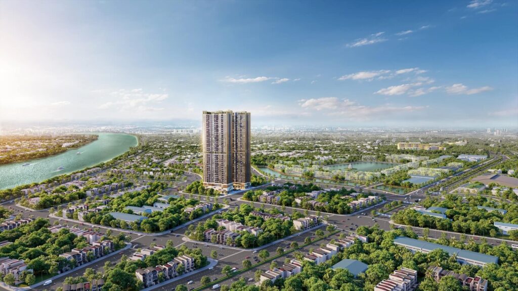 Phối cảnh tổng thể A&T Sky Garden bên sông Sài Gòn
