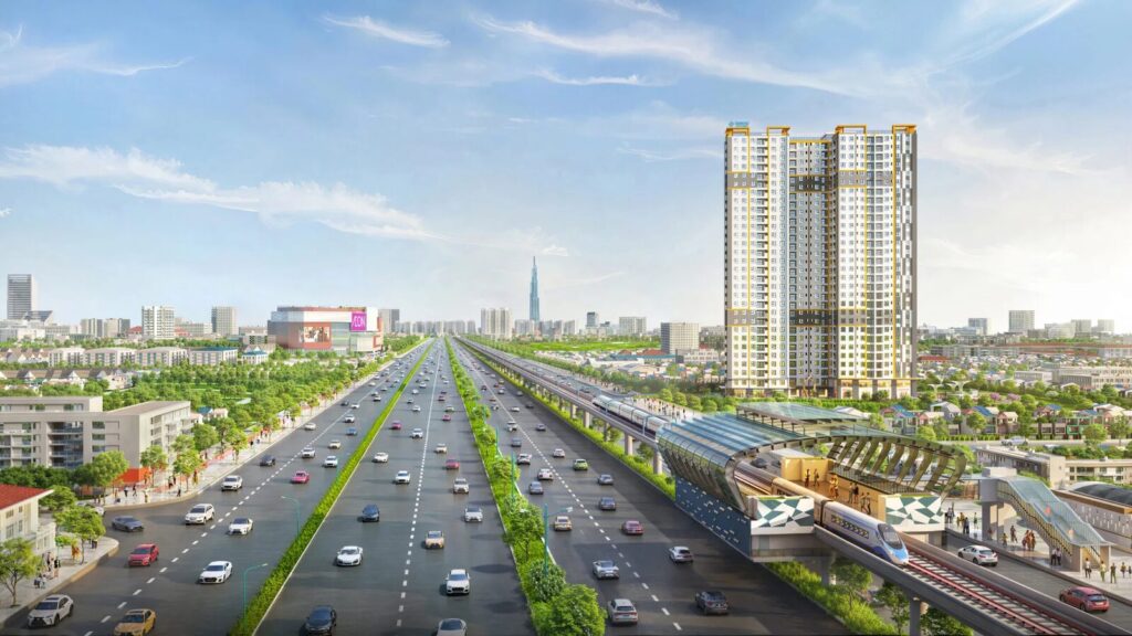 Phối cảnh Diamond Boulevard của Tecco Miền Nam mặt tiền Quốc lộ 13 Thuận Giao