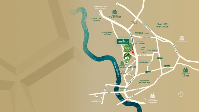 Bản đồ vị trí Emerald Golf View tại Lái Thiêu, cạnh sân golf Sông Bé