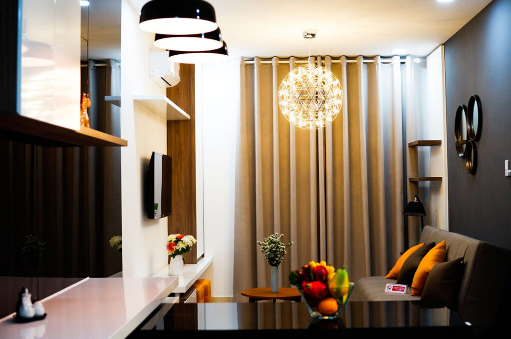 Nội thất phòng khách căn hộ mẫu Marina Tower