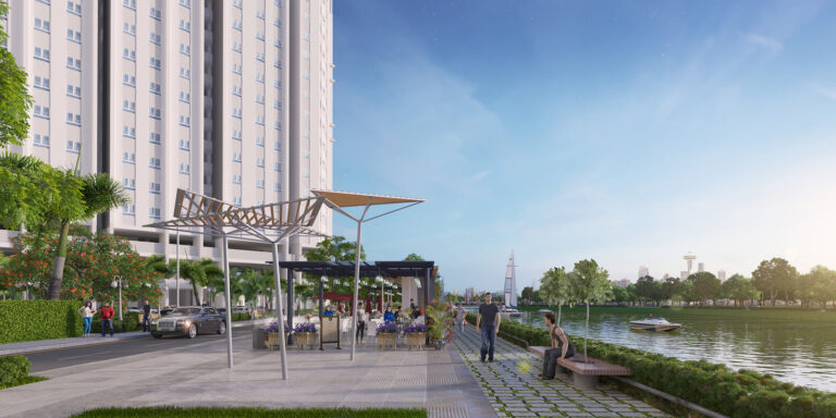 Đường dạo ven sông tại dự án Marina Tower Bình Dương