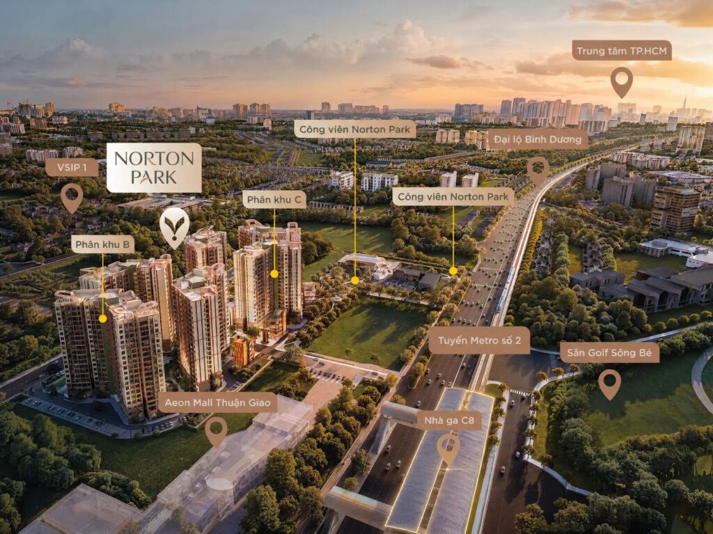 Vị trí Norton Park trên Đại lộ Bình Dương cạnh AEON Mall Thuận Giao