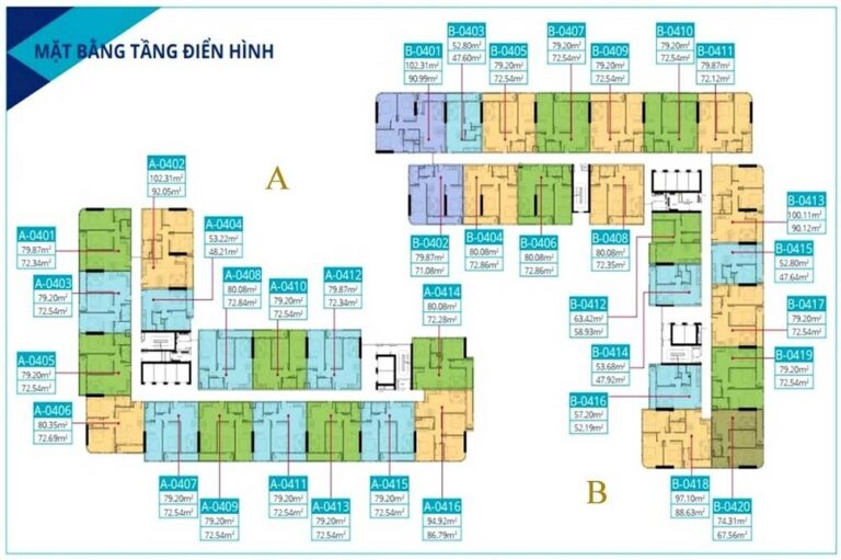 Mặt bằng tầng điển hình căn hộ Opal Cityview tháp A và tháp B