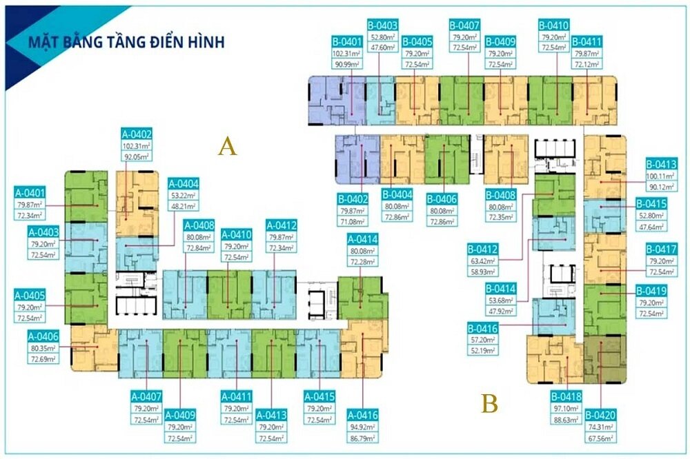Mặt bằng tầng điển hình căn hộ Opal Cityview tháp A và tháp B