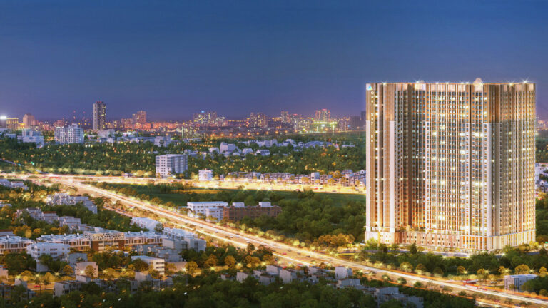 Opal Skyline nhìn từ hướng Đại lộ Bình Dương về đêm
