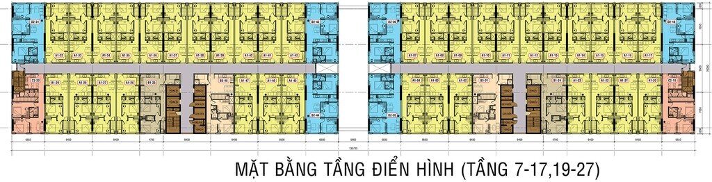 Mặt bằng tầng điển hình căn hộ Roxana Plaza tầng 7-17 và 19-27