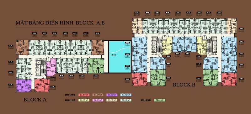 Mặt bằng điển hình block A và B căn hộ Stown Gateway