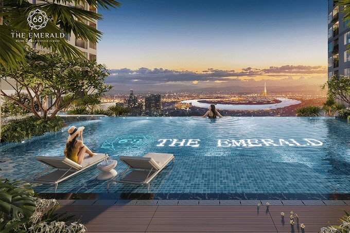 Hồ bơi tràn bờ The Emerald 68 nhìn về trung tâm TP.HCM