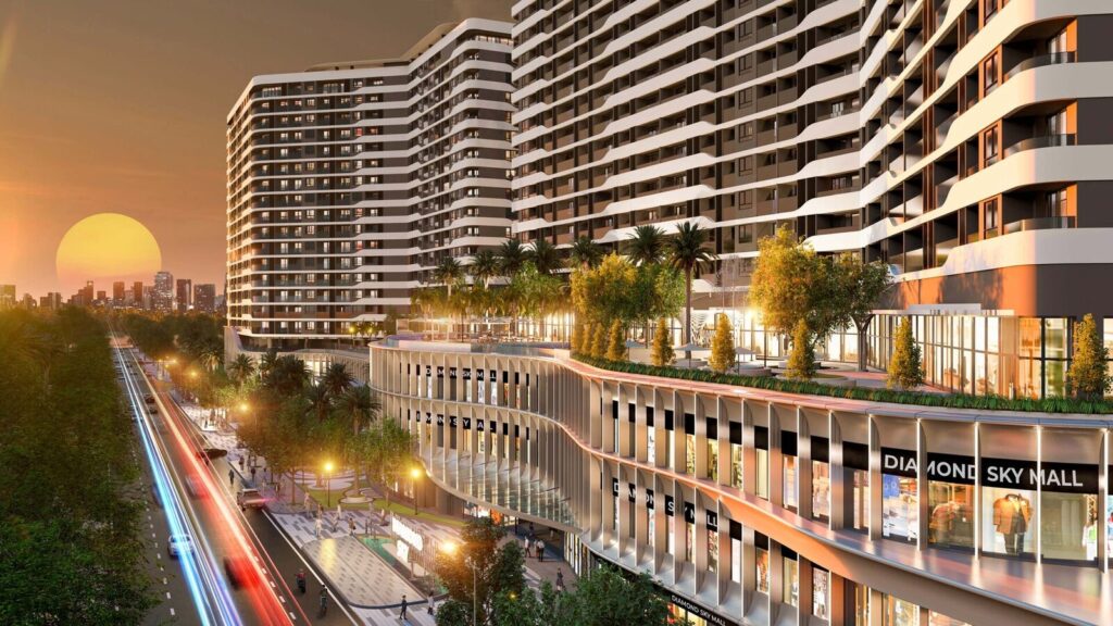 Phối cảnh khối đế thương mại Diamond Sky Mall tại căn hộ Vạn Phúc City