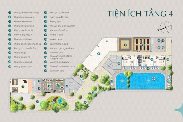 Mặt bằng tiện ích tầng 4 Diamond Sky Vạn Phúc City