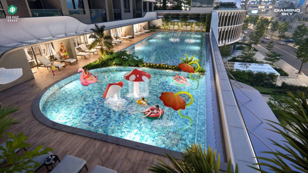 Phối cảnh hồ bơi trẻ em tại Diamond Sky Vạn Phúc City