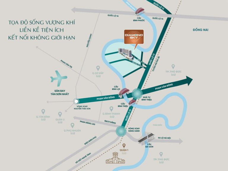 Bản đồ vị trí Diamond Sky Vạn Phúc City bên Quốc lộ 13 và sông Sài Gòn